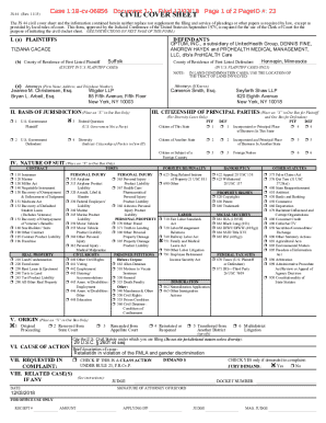 US Civil Cover Sheet Form JS 44