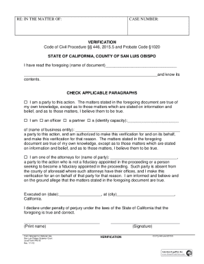 California Verification Form