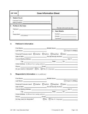 JDF 1000 Case Information Sheet