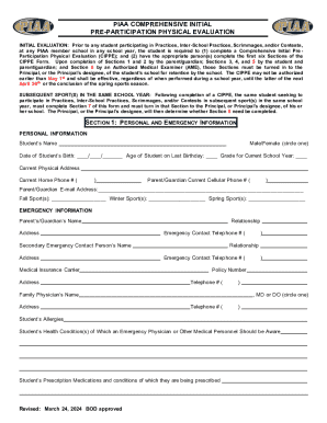 PIAA Comprehensive Initial Pre-Participation Physical Evaluation