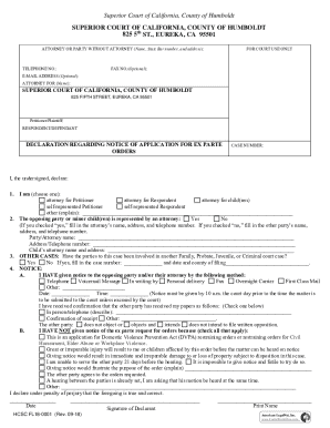 California Ex Parte Order Declaration
