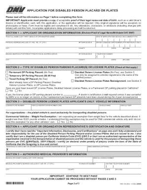California Disabled Person Placard or Plates Application