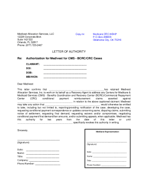 Letter of Authority for CMS BCRC/CRC Cases