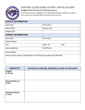 New York Individualized Home Instruction Plan (IHIP)