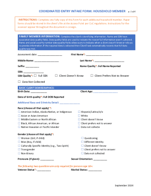 Coordinated Entry Intake Form Household Member
