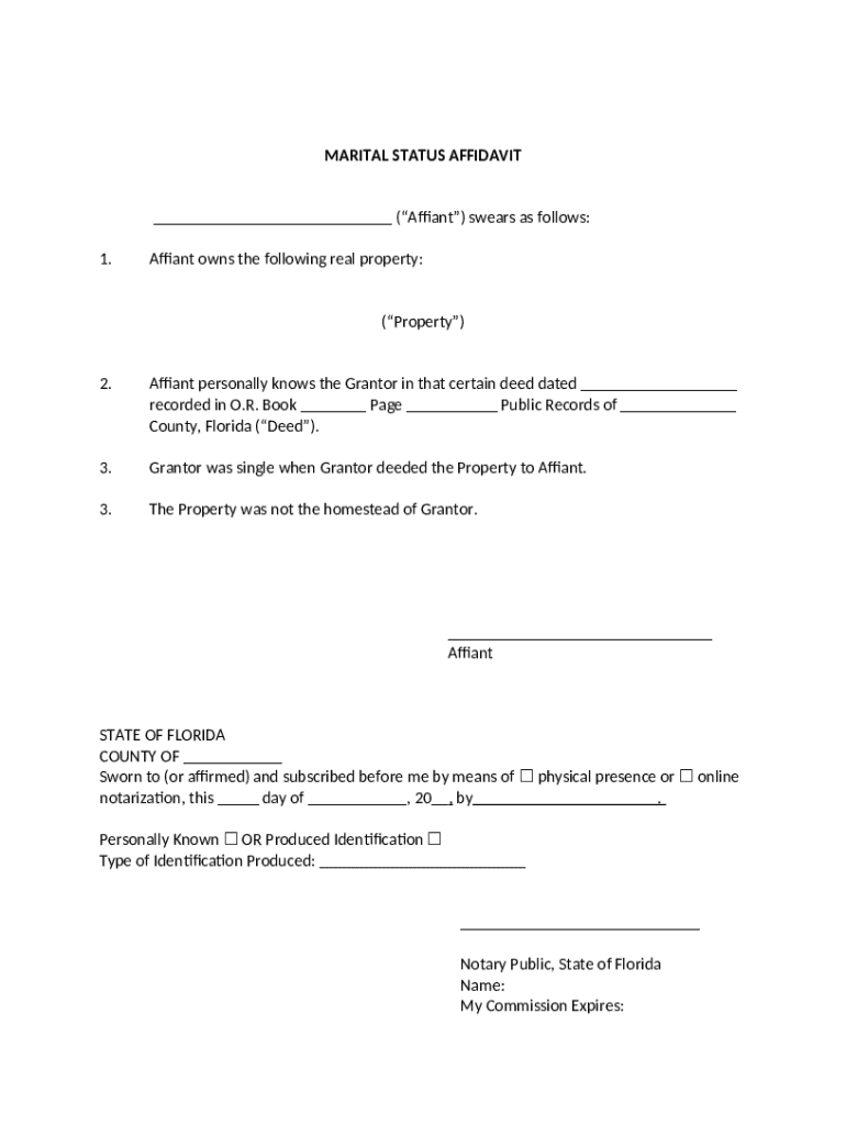 Marital Status Affidavit - Blank Fillable Template | Fill Out, Print ...