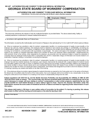 Georgia WC-207 Authorization and Consent to Release Medical Information