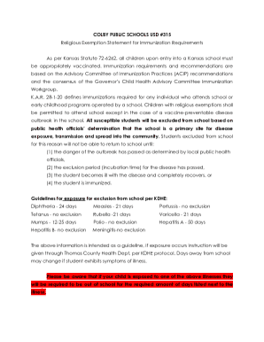 Kansas Religious Exemption Statement for Immunization Requirements