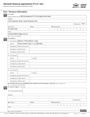 Queensland General Tenancy Agreement Form 18a