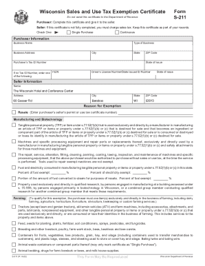 Wisconsin Sales and Use Tax Exemption Certificate