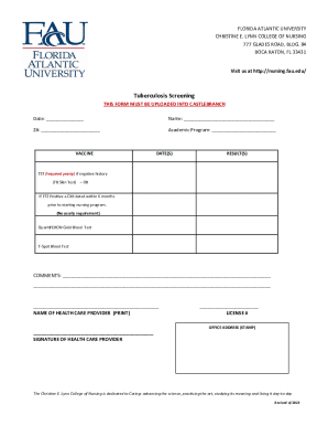 Florida Atlantic University Tuberculosis Screening Form