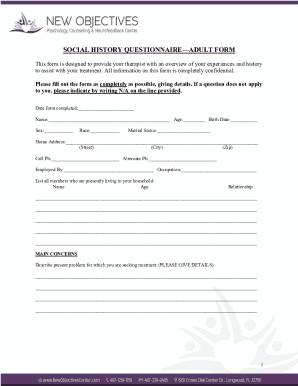 Adult Social History Questionnaire