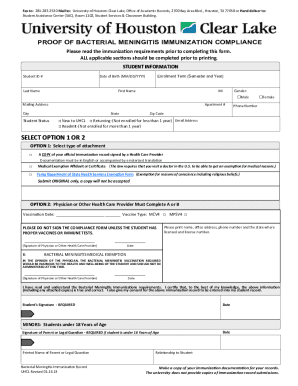 Proof of Bacterial Meningitis Immunization Compliance