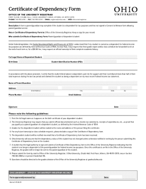 Certificate of Dependency Form