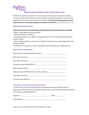 New Occupant Statement & Confirmation Form