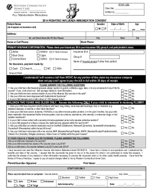 2014 Pediatric Influenza Immunization Consent