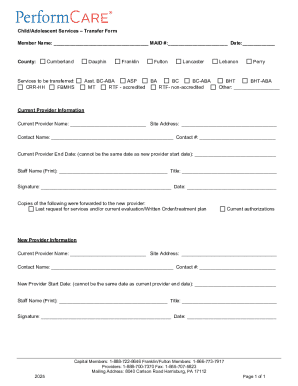Child/Adolescent Services Transfer Form