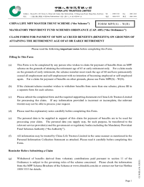 MPF Claim Form for Retirement Benefits
