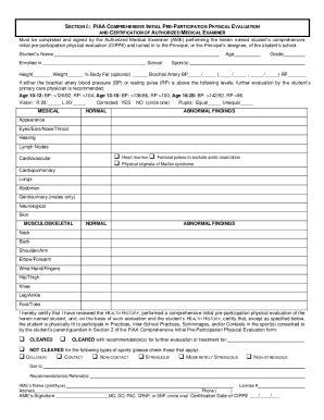 PIAA Comprehensive Initial Pre-Participation Physical Evaluation