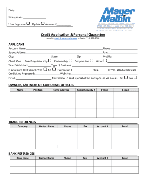 Credit Application & Personal Guarantee