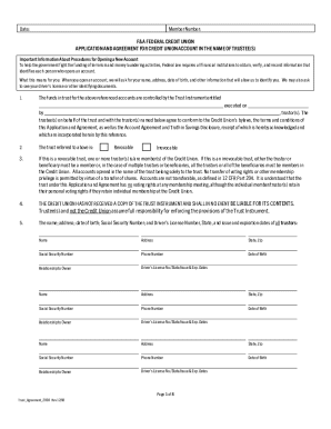 Credit Union Trust Account Application and Agreement