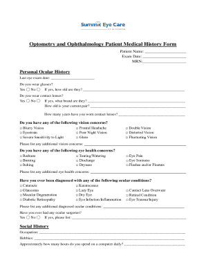 Optometry and Ophthalmology Patient Medical History Form