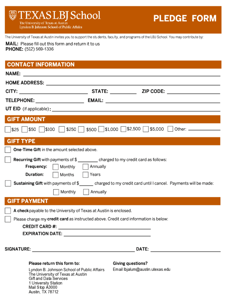 University Pledge Form.pdf University of Texas Austin Pledge Form - Blank Fillable Template | Fill ...