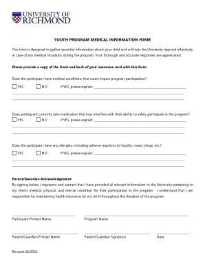 Youth Program Medical Information Form