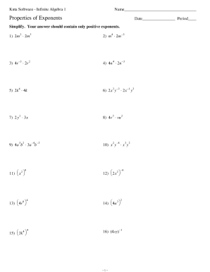 Algebra 1 Properties of Exponents Worksheet