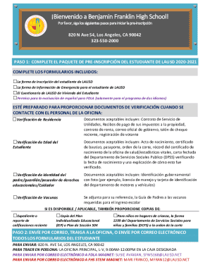 LAUSD Student Pre-Enrollment Package