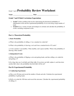 Grade 7 and 8 Probability Review Worksheet