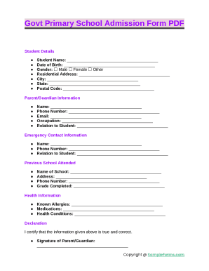Govt Primary School Admission Form