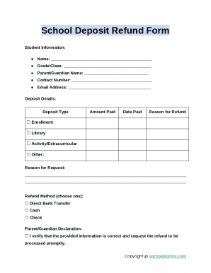 School Deposit Refund Form