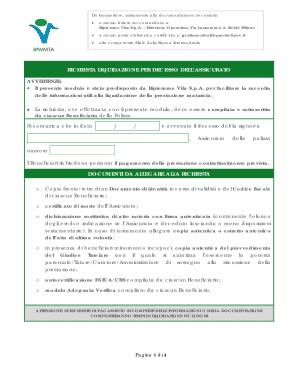 Bipiemme Vita Death Benefit Claim Form