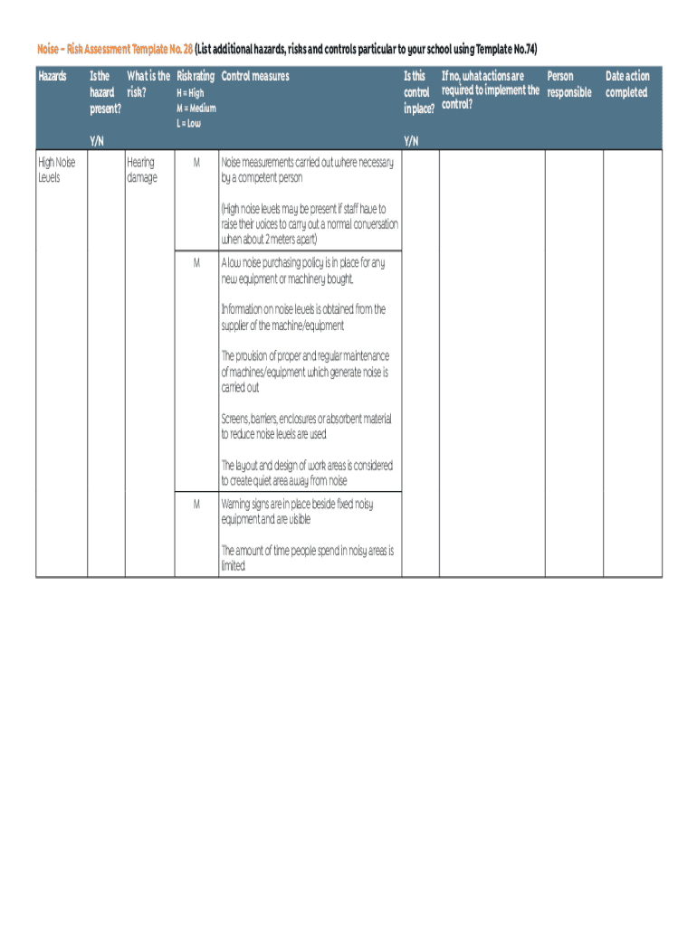 Noise Risk Assessment Template - Blank Fillable Template | Fill Out ...