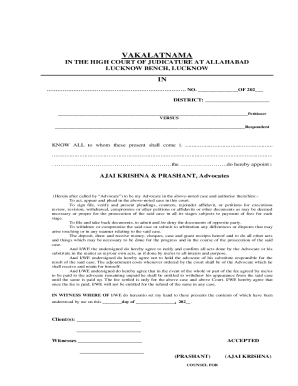 Vakalatnama Legal Authorization Form