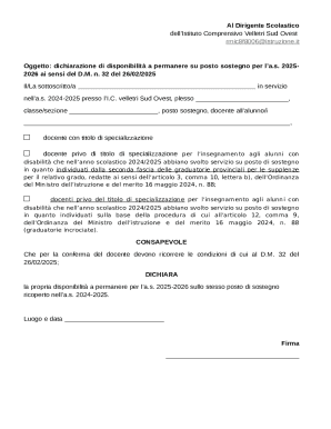 Dichiarazione di disponibilità a permanere su posto sostegno per l’a.s. 2025-2026