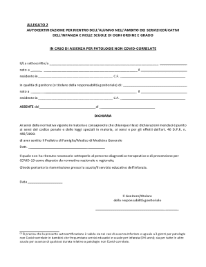 Autocertificazione per rientro dell’alunno