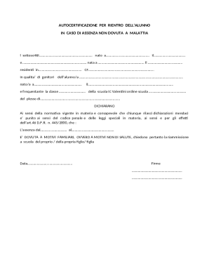 AUTOCERTIFICAZIONE PER RIENTRO DELL’ALUNNO