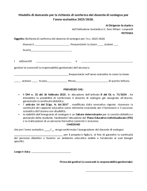 Modello di domanda per la richiesta di conferma del docente di sostegno