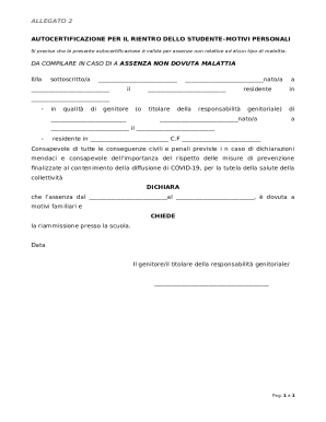 AUTOCERTIFICAZIONE PER IL RIENTRO DELLO STUDENTE–MOTIVI PERSONALI