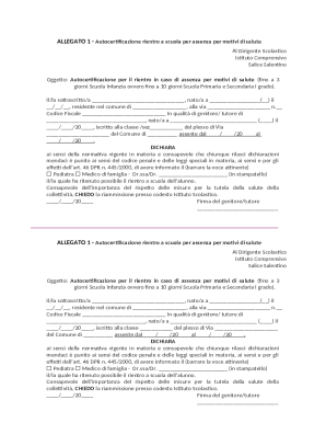 Autocertificazione rientro a scuola per assenza per motivi di salute