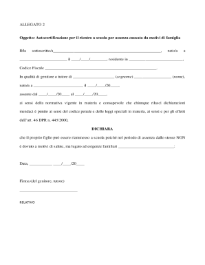 Autocertificazione per il rientro a scuola per assenza causata da motivi di famiglia