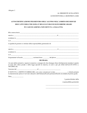 Autocertificazione per rientro dell'alunno