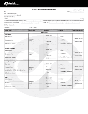 Kotak BillPay Request Form