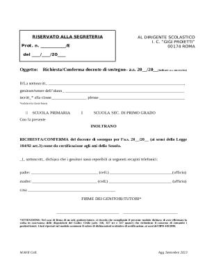 Richiesta/Conferma docente di sostegno