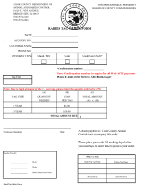 Cook County Rabies Tag Order Form