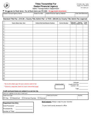 Idaho Title Transmittal Form