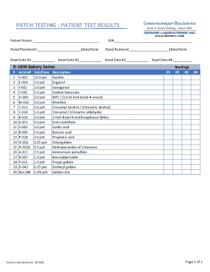 Patient Patch Test Results Form