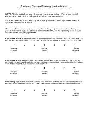 Attachment Styles and Relationships Questionnaire